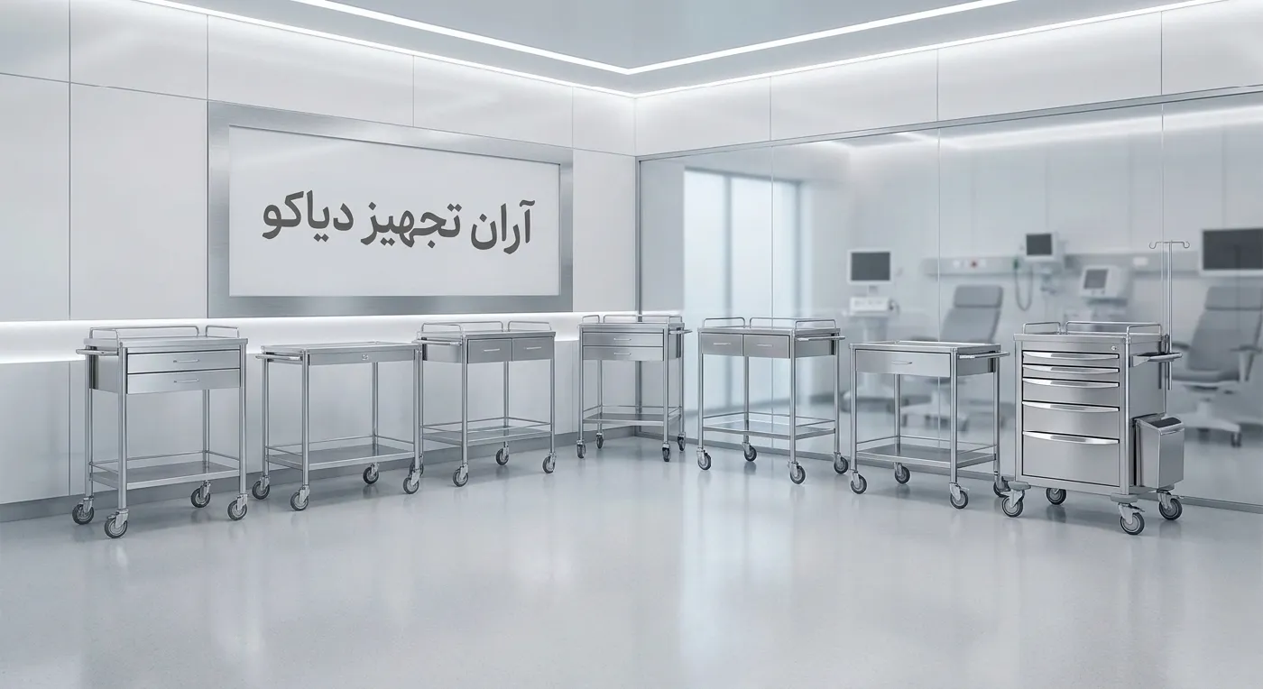 انواع ترالی بیمارستانی استیل و کاربرد آن‌ها أنواع عربات المستشفيات المصنوعة من الستانلس ستيل واستخداماتها